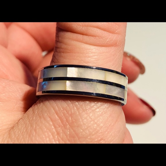 Tungsten mother of pearl mens ring - Picture 1 of 1